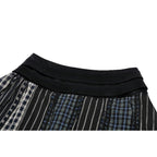 Dark in Love Sage Tartan Patchwork Leather-Waist Pleated Mini Skirt