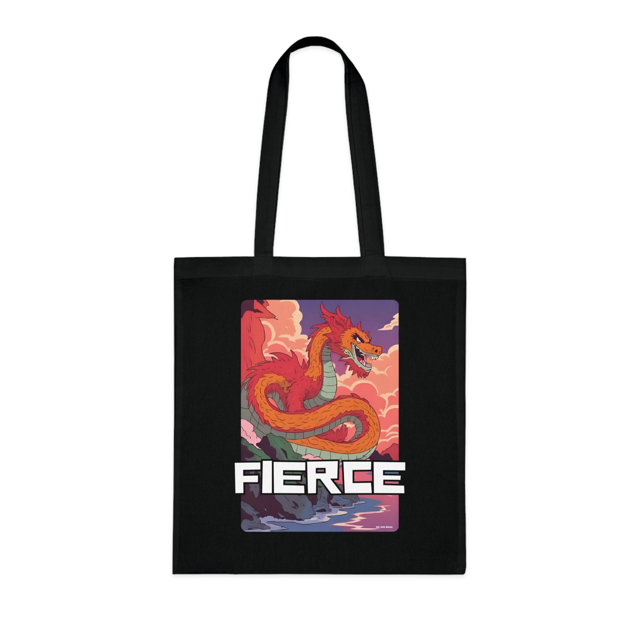 Fierce Anime Dragon Printed Cotton Tote Bag Reusable Shopping Bag Japanese Anime Art Gift One size Black
