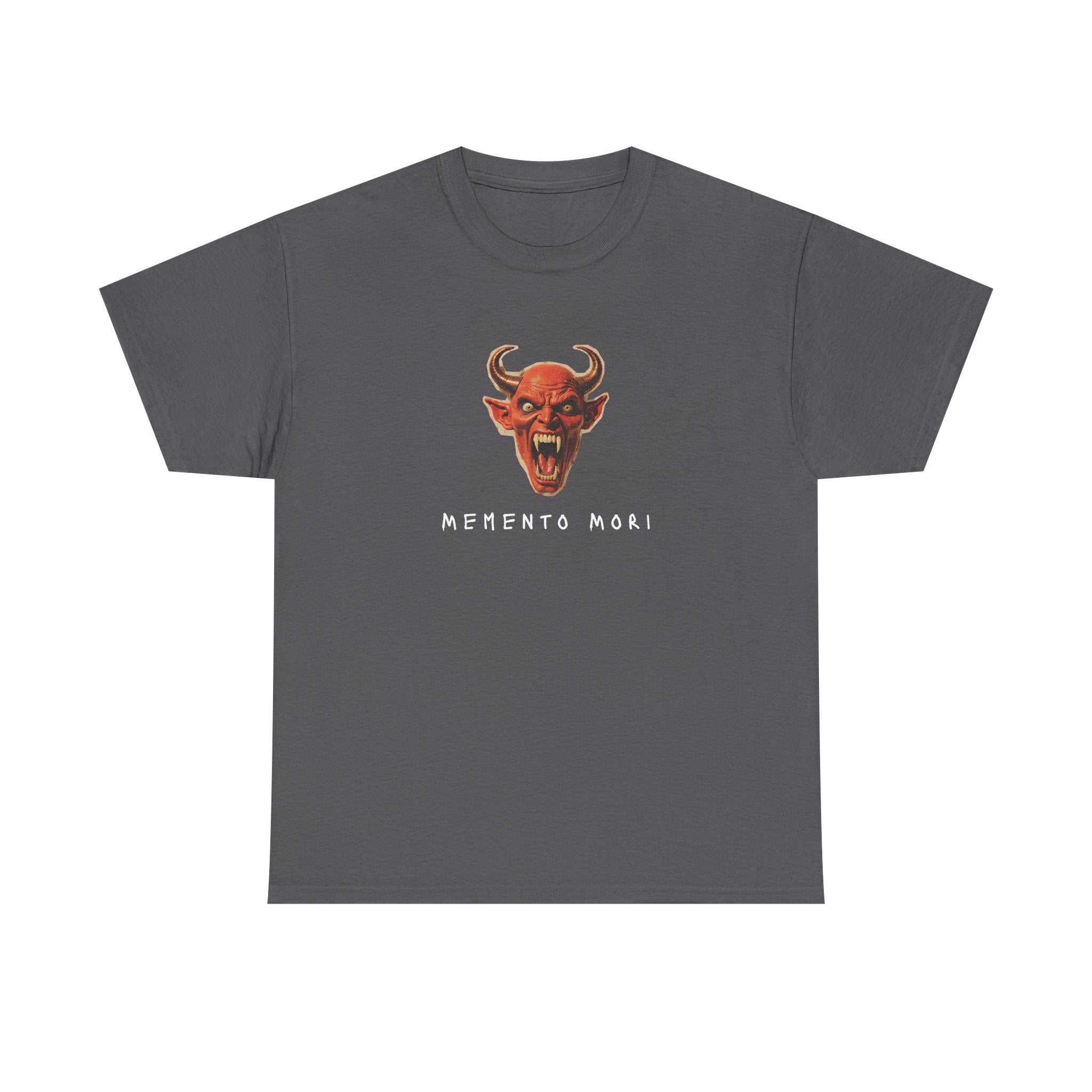 Memento Mori Devil Printed T-Shirt 100% Cotton Halloween Scary Satan Tee Gift Charcoal
