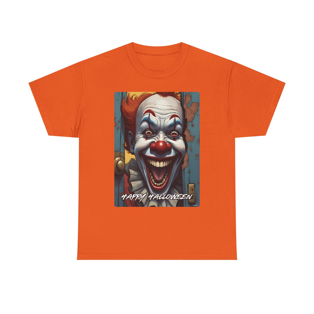 Happy Halloween Clown Novelty Printed T-Shirt 100% Cotton Scary Halloween Tee Orange