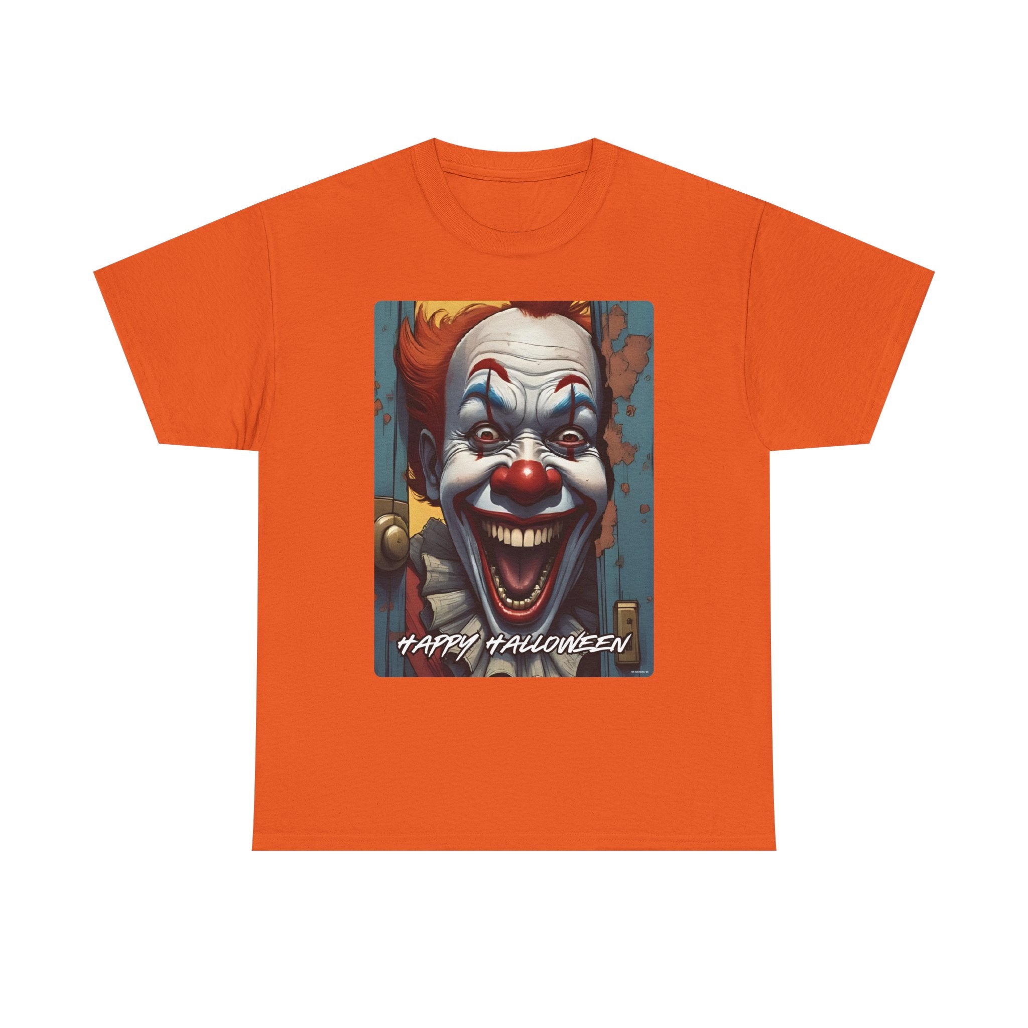 Happy Halloween Clown Novelty Printed T-Shirt 100% Cotton Scary Halloween Tee Orange
