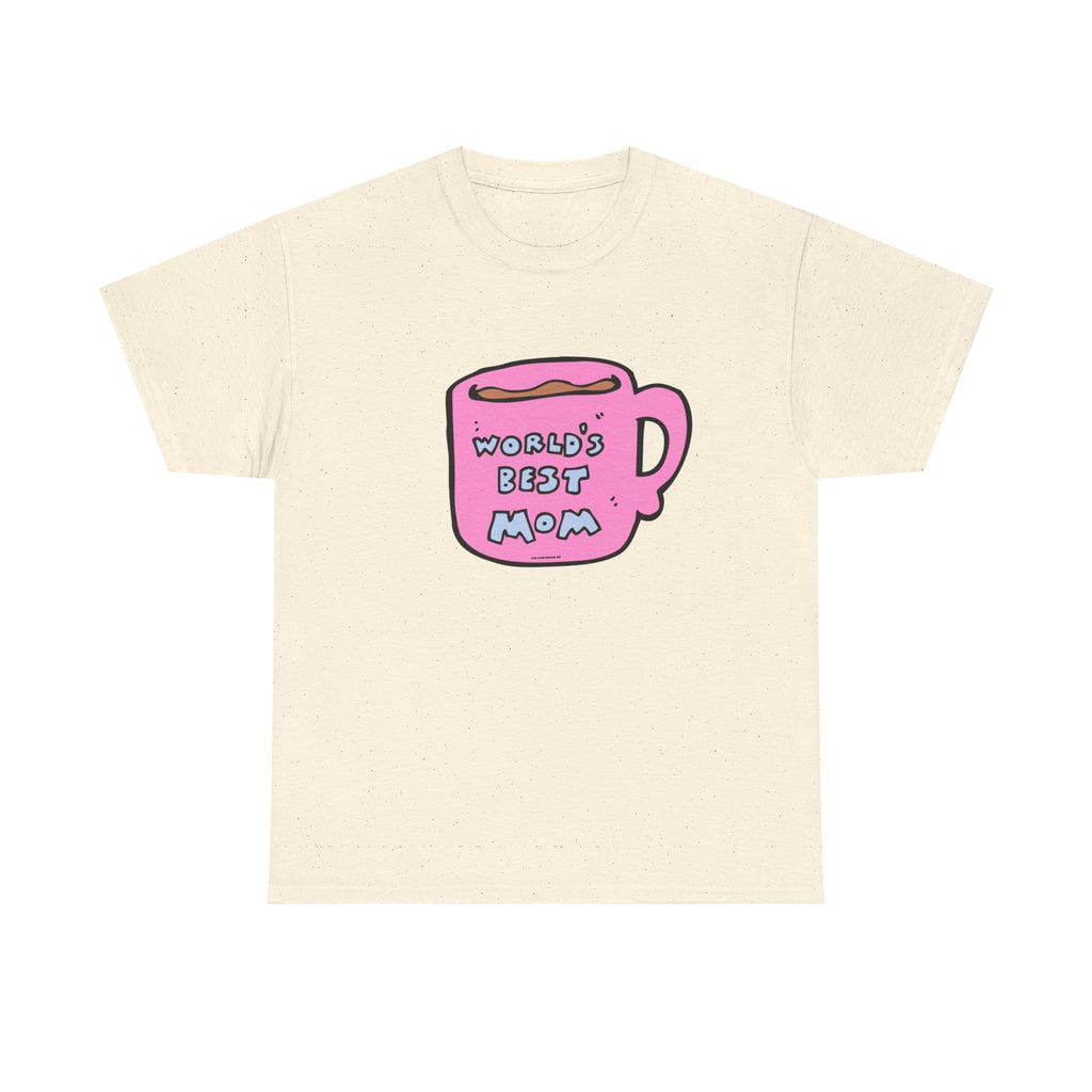 World's Best Mom Printed T-Shirt 100% Cotton Novelty Mum Mom Tee Birthday Mother's Day Gift Natural
