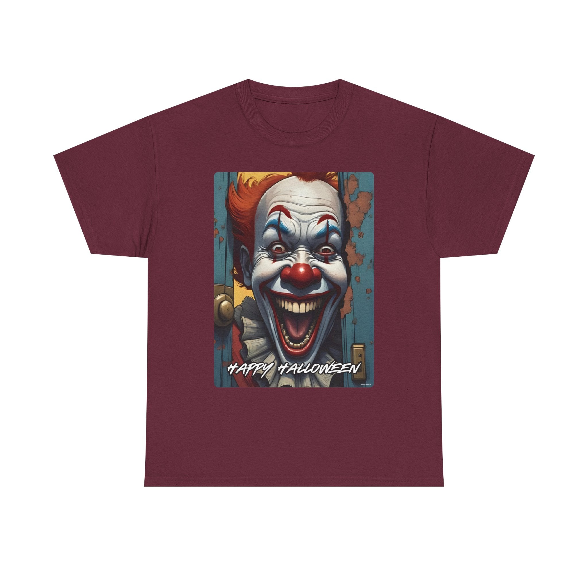 Happy Halloween Clown Novelty Printed T-Shirt 100% Cotton Scary Halloween Tee Maroon
