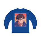 Geek Anime Boy Long Sleeve Tee 100% Cotton Retro Japanese Cartoon T-Shirt Gift Royal