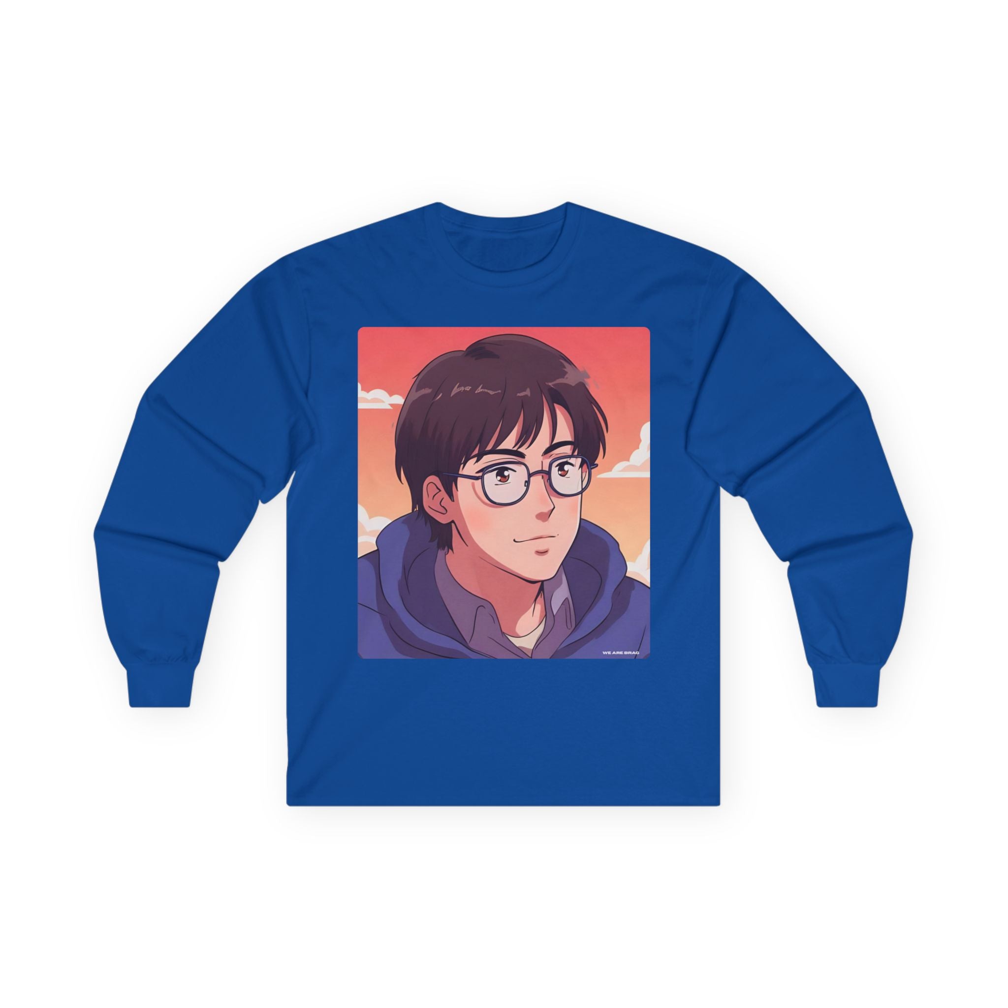 Geek Anime Boy Long Sleeve Tee 100% Cotton Retro Japanese Cartoon T-Shirt Gift Royal