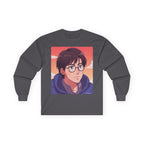 Geek Anime Boy Long Sleeve Tee 100% Cotton Retro Japanese Cartoon T-Shirt Gift Charcoal