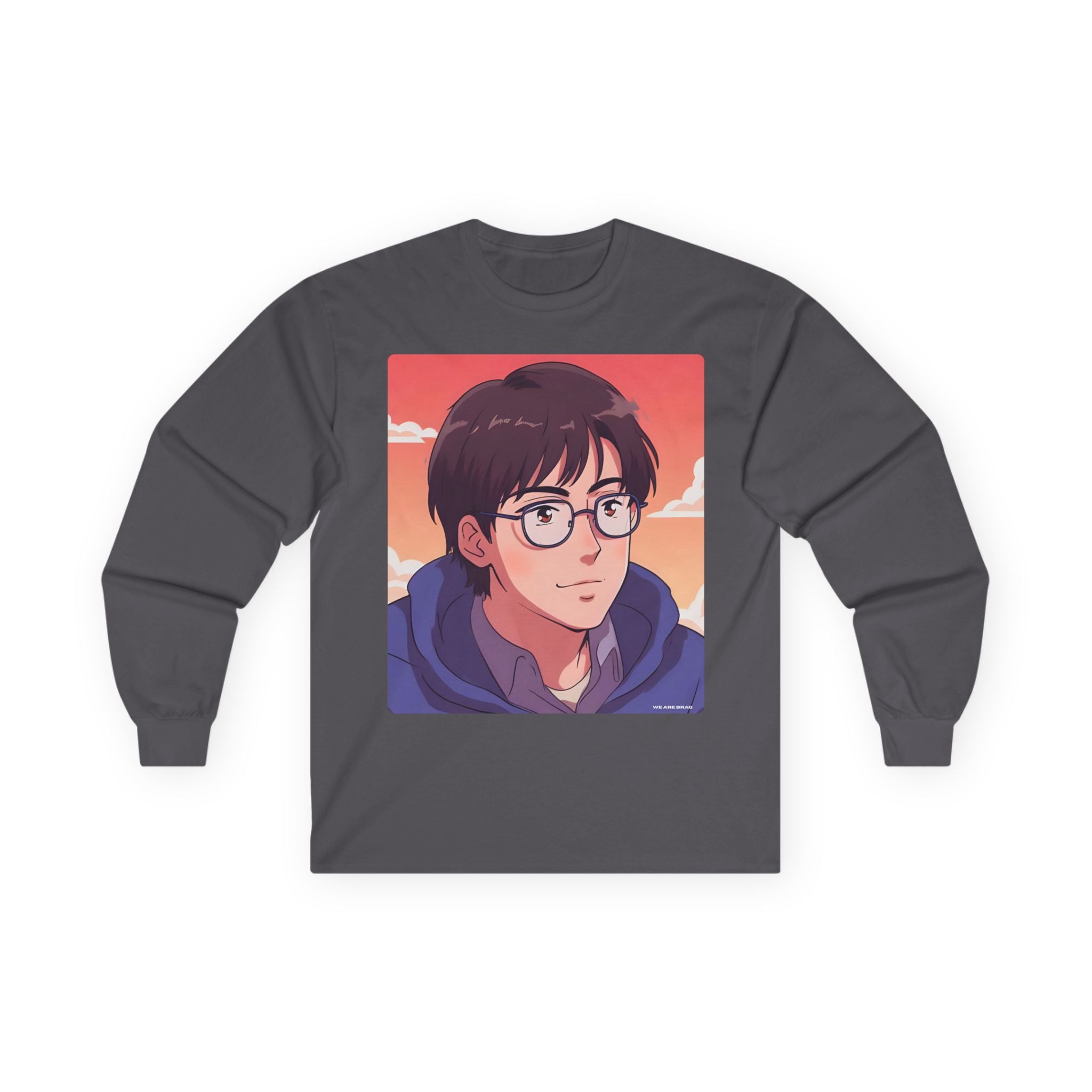 Geek Anime Boy Long Sleeve Tee 100% Cotton Retro Japanese Cartoon T-Shirt Gift Charcoal