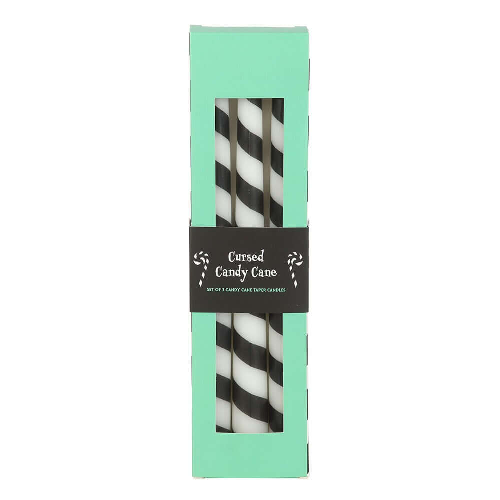Gothic Gifts Set of 3 Black Candy Cane Taper Candles