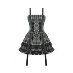 Dark in Love Ida Punk Grey Tartan Metal Studded Dress