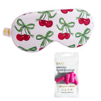 Satin Sleep Mask - White Cherries Print Sleep Mask & Pink Earplugs