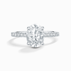 2 ct Oval Solitaire Moissanite Engagement Ring with Pavé Band in Sterling Silver