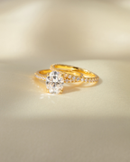 2 ct Oval Solitaire Moissanite Engagement Ring with Pavé Band in 18k Gold Vermeil
