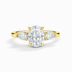 2 ct Oval Moissanite Three Stone Engagement Ring in 18k Gold Vermeil