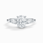 2 ct Oval Moissanite Three Stone Engagement Ring in Sterling Silver