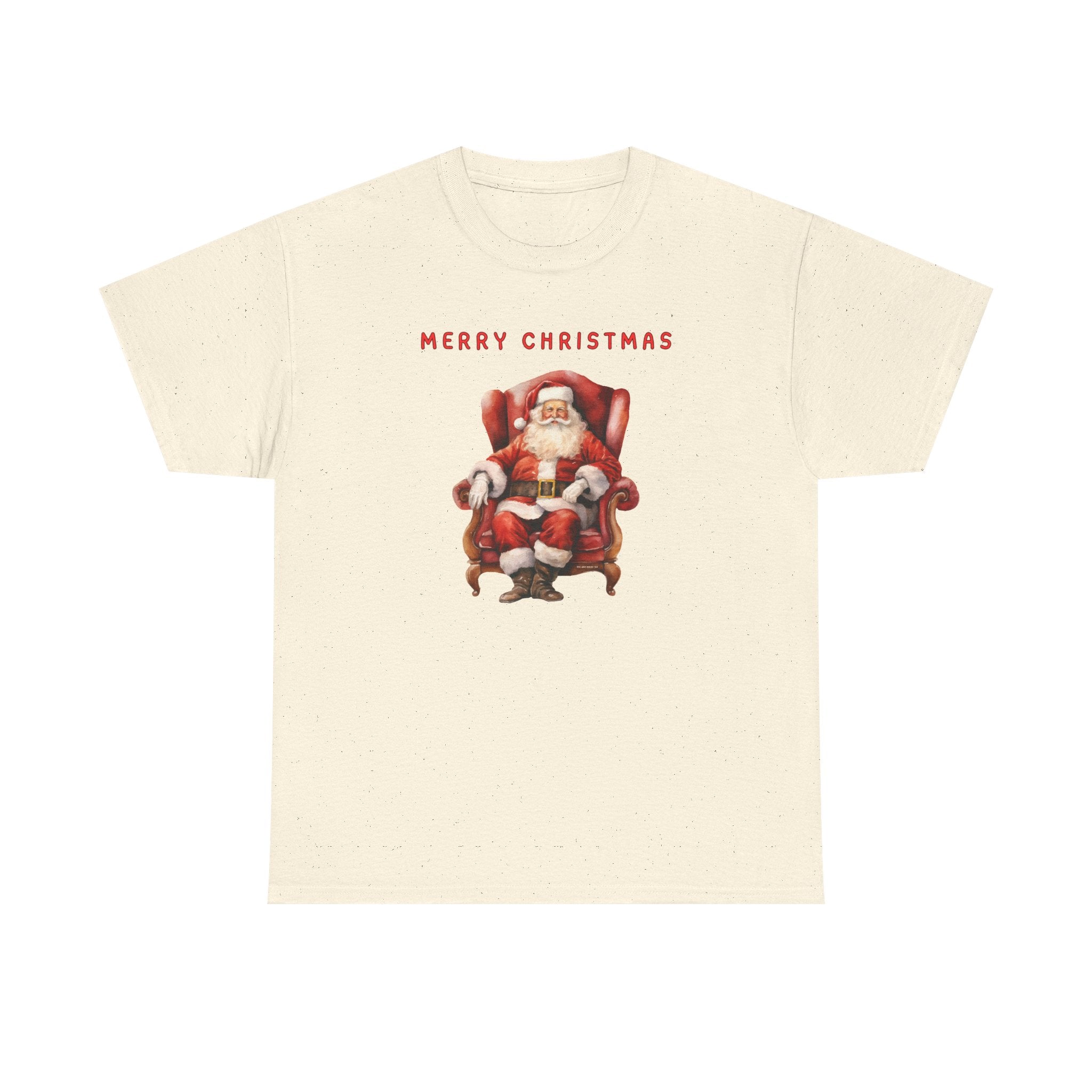 Merry Christmas Santa Throne Printed T-Shirt 100% Cotton Novelty Santa Claus Xmas Tee Gift Natural