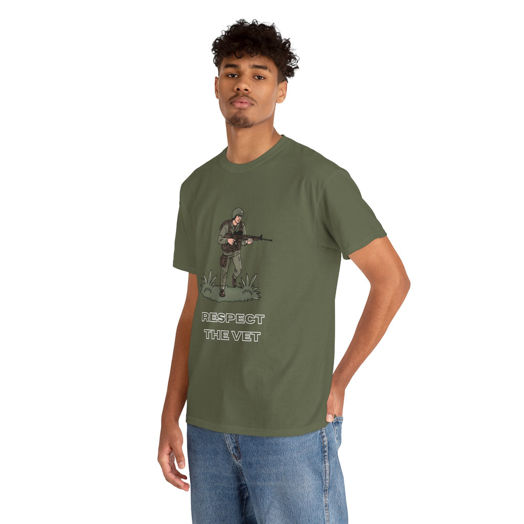 Respect The Vet Printed T-Shirt 100% Cotton Novelty Army Soldier Veteran Tee