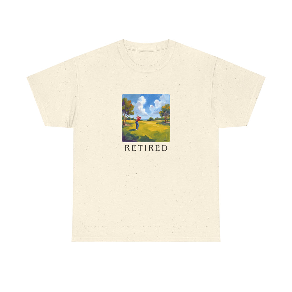 Retired Golf Printed T-Shirt 100% Cotton Novelty Grandad Retirement Golfer Tee Gift Natural