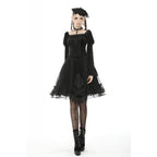 Dark in Love Melisandre Embroidered Velvet Mesh Goth Skirt in Black