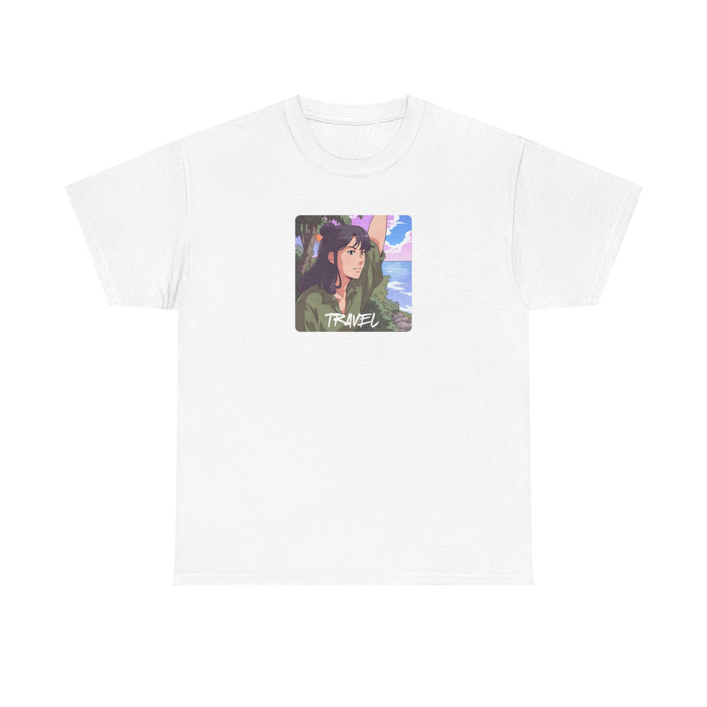 Travel Anime Girl Printed T-Shirt 100% Cotton Novelty Travelling Island Sunshine Tee Gift