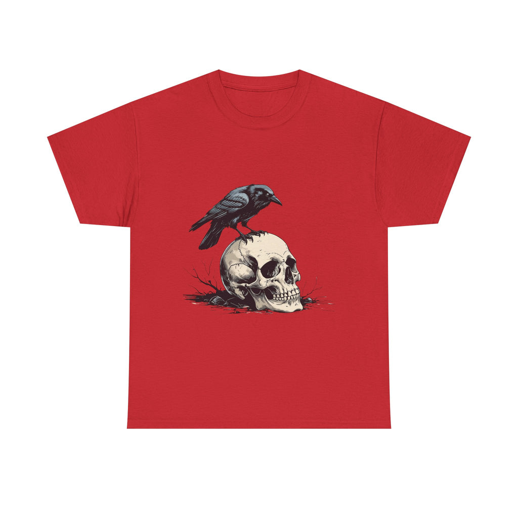 Skull & Crow Printed 100% Cotton Goth Biker Tattoo T-Shirt Halloween Tee Red