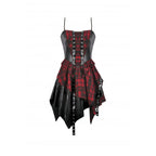 Dark in Love Red Tartan Corset Punk Dress with Handkerchief Skirt