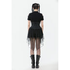 Dark in Love Draven Layered Mesh & Faux Leather Waist Cincher Skirt
