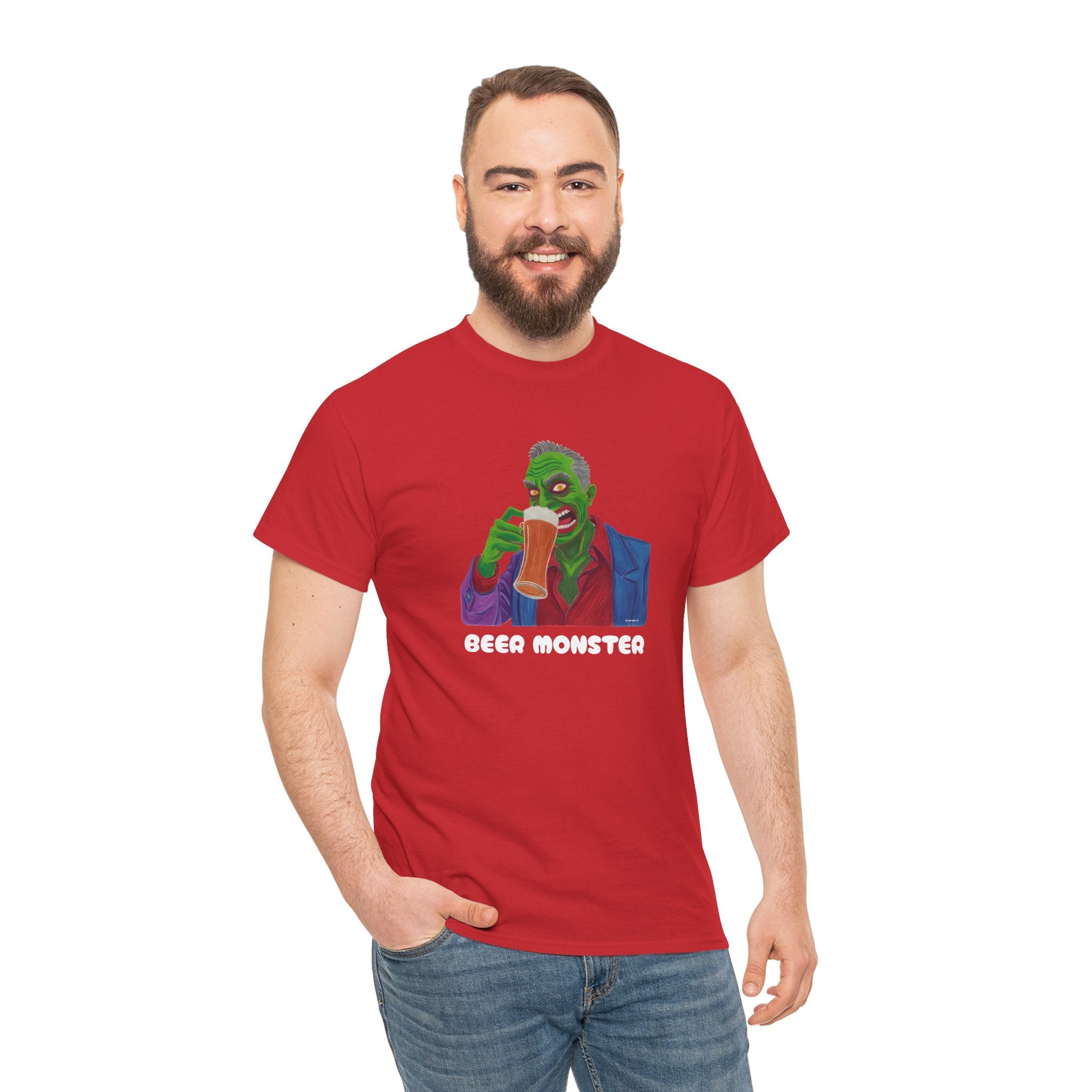 Beer Monster Printed T-Shirt 100% Cotton Novelty Scary Zombie Halloween Tee