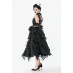 Dark in Love Morrigan Ruffled Goth Midi Skirt in Black