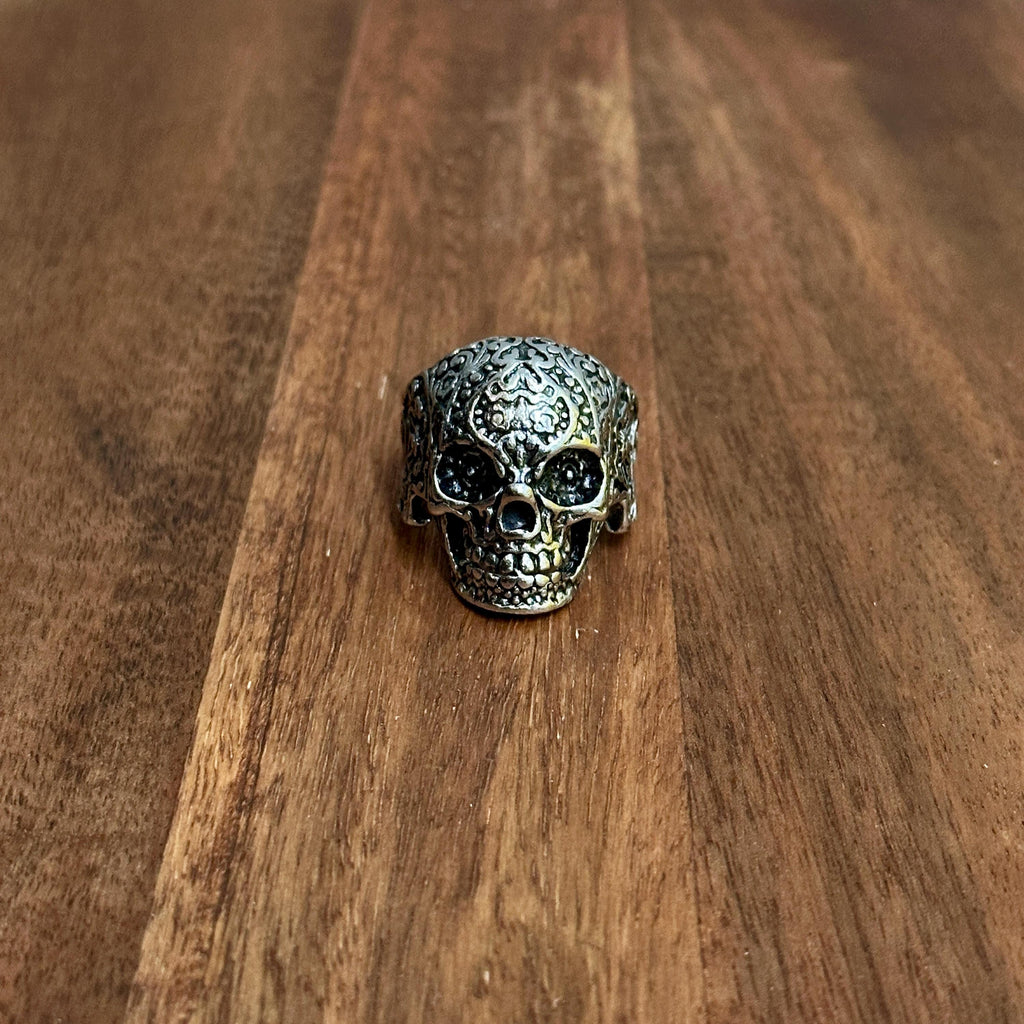 XL Chunky Gothic Sugar Skull Ring Silver Tone - Size T 1/2