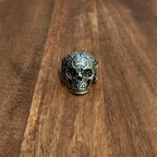XL Chunky Gothic Sugar Skull Ring Silver Tone - Size T 1/2