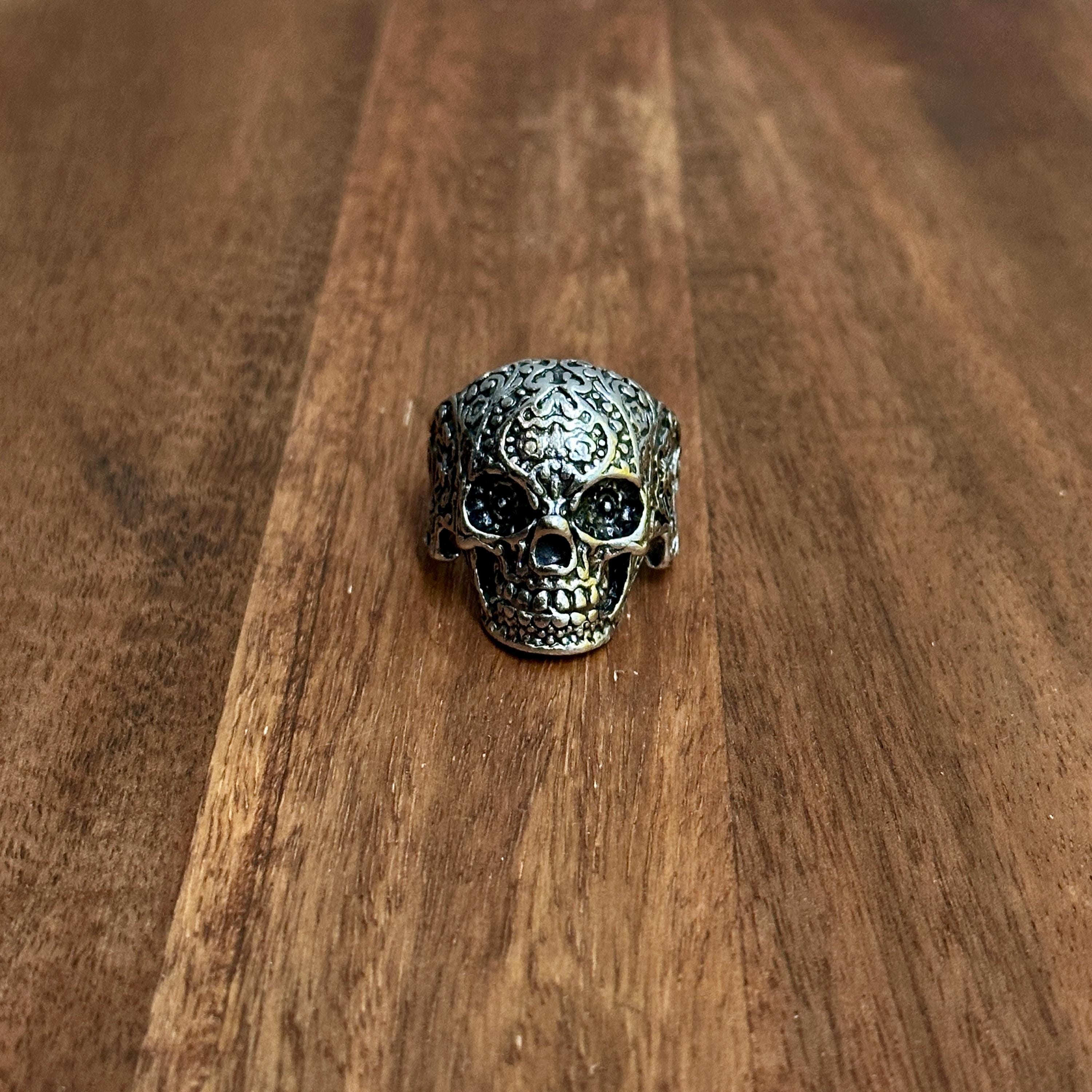 XL Chunky Gothic Sugar Skull Ring Silver Tone - Size T 1/2