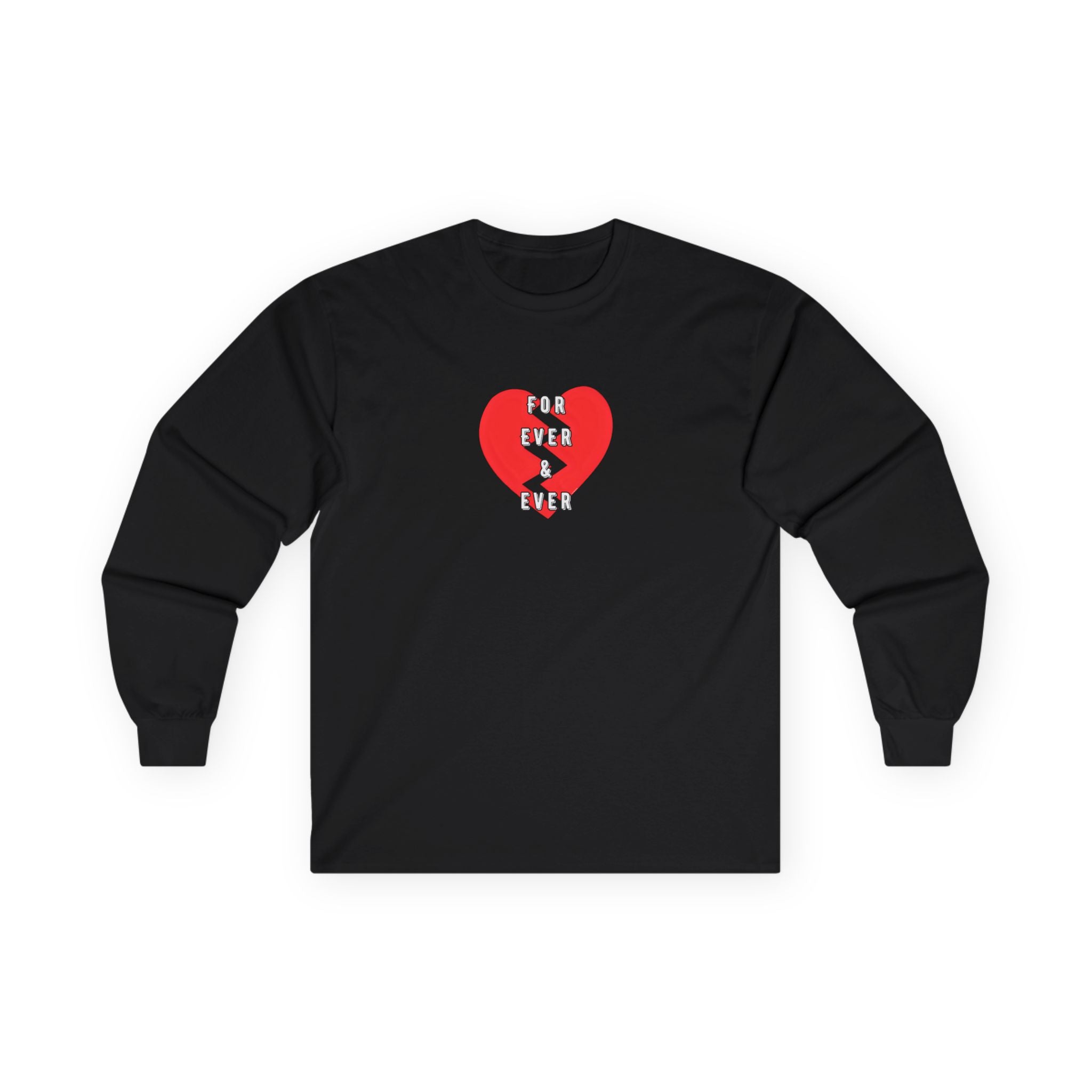 For Ever & Ever Broken Heart Long Sleeve Tee 100% Cotton Retro Heart T-Shirt Emo Goth Alternative Gift Black