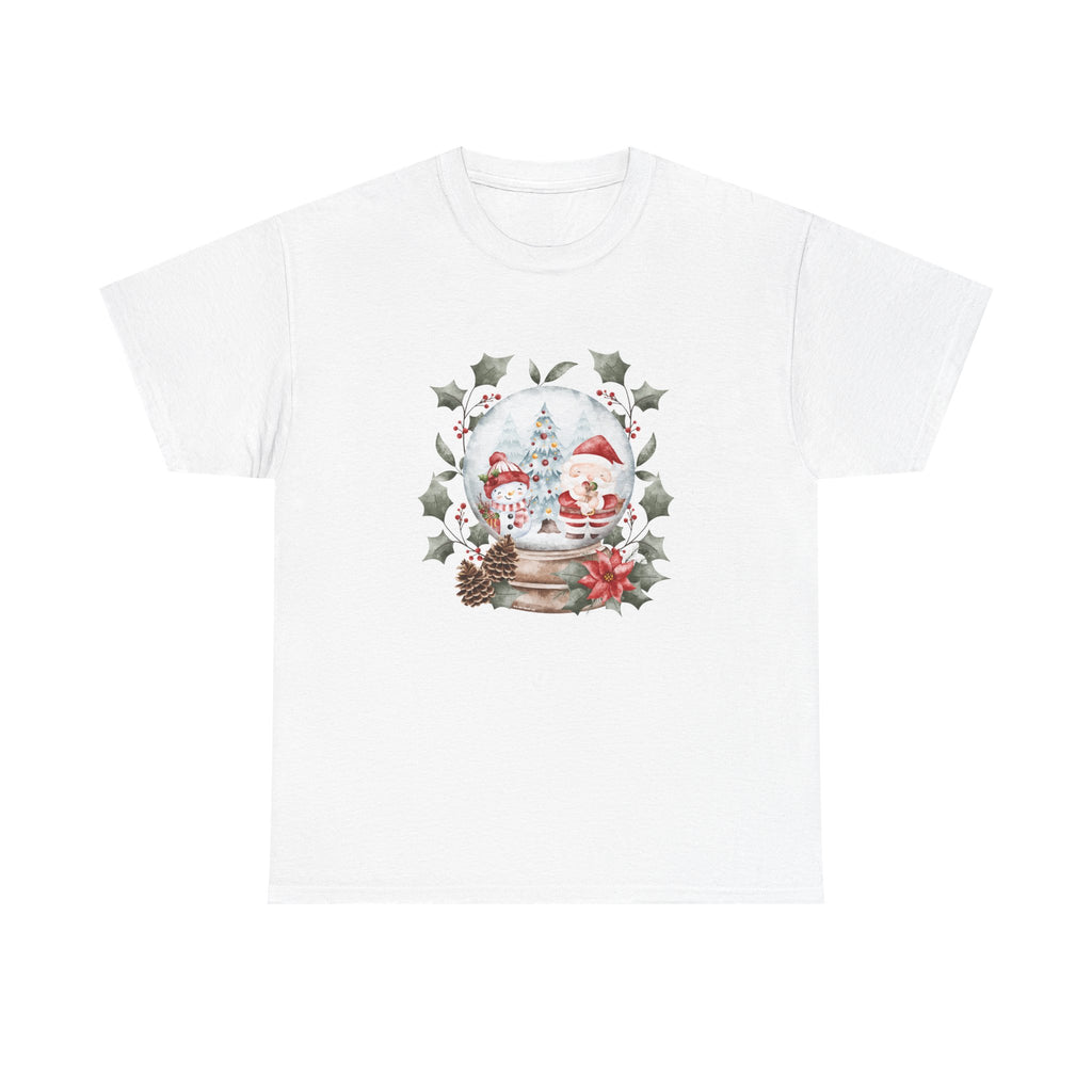 Christmas Snow Globe Printed T-Shirt 100% Cotton Novelty Santa Snowman Xmas Tee Gift White