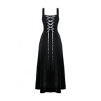 Dark in Love Lux Black Velvet Horn Embroidery Maxi Dress