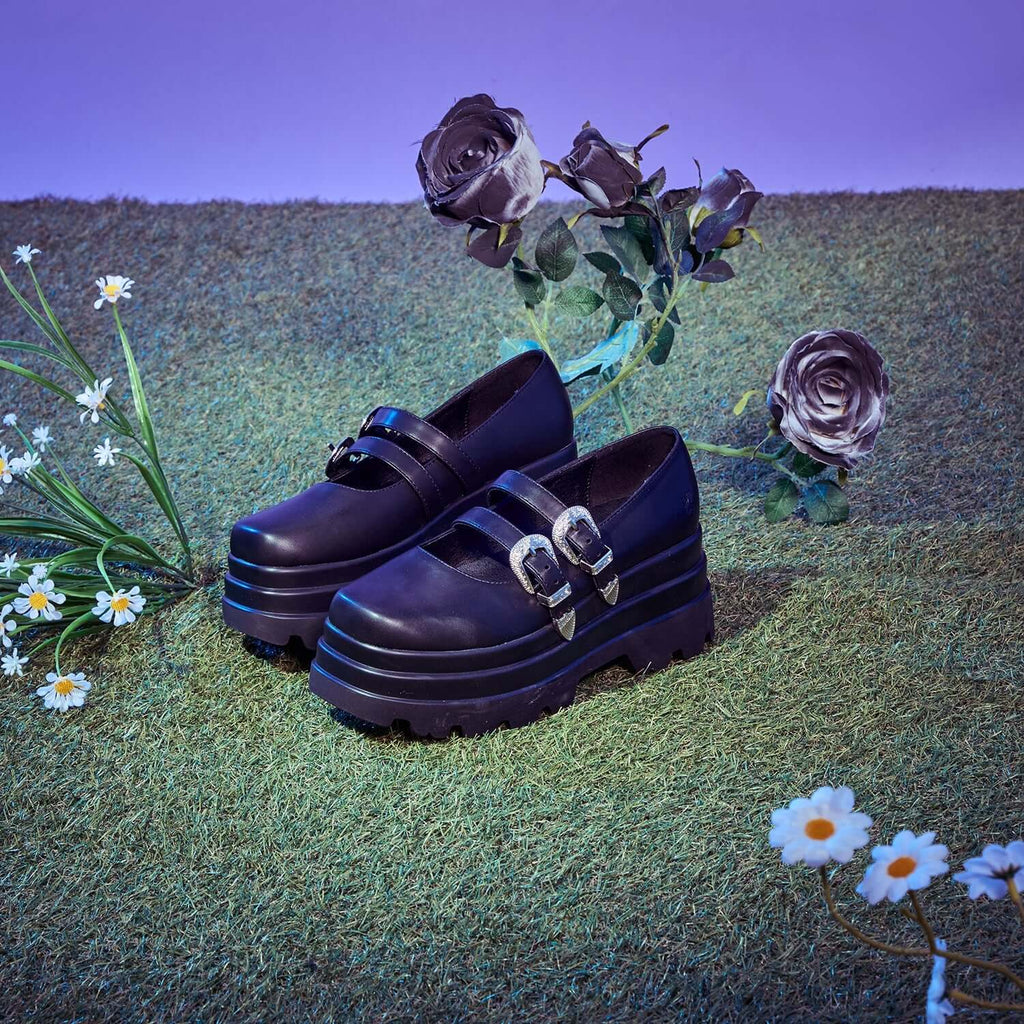 Koi Damona Trident Ornate Buckle Mary Janes Shoes in Black