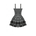 Dark in Love Ida Punk Grey Tartan Metal Studded Dress
