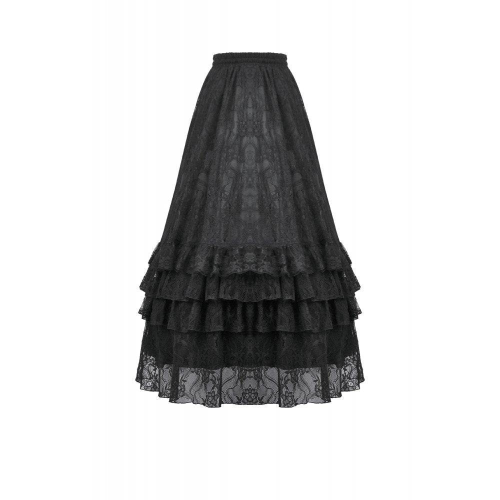 Dark in Love Vintage Gothic Lace Layered Maxi Skirt