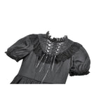 Dark in Love Belladonna Lace-Up High Collar Puff Sleeve Goth Dress in Black