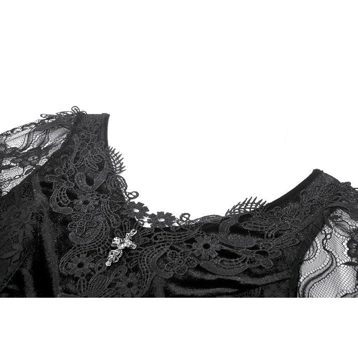 Dark in Love Classic Gothic Velvet & Lace Embroidered Dress