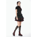 Dark in Love Black Crimson Gothic Tiered Skirt