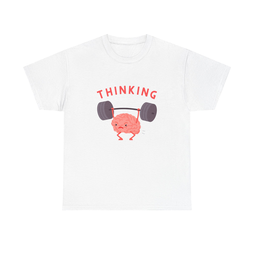 Thinking Brain Printed T-Shirt 100% Cotton Novelty Funny Weightlifting Brainy Tee Gift White