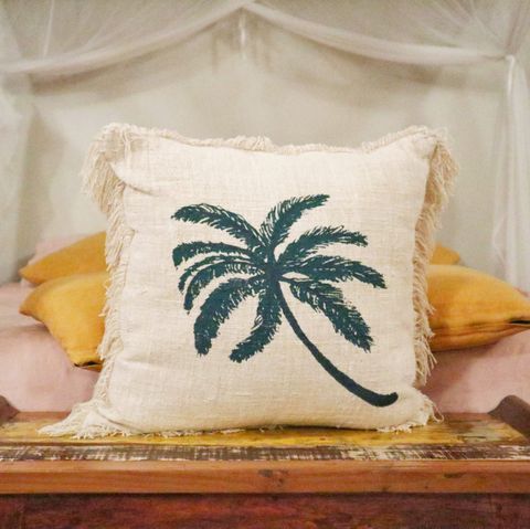 Linen Cushion Cover 60x60cm Palm Tree with Fringe