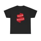 Just Married Red Ribbon Printed T-Shirt 100% Cotton Novelty Newly Wed Tee Gift Black