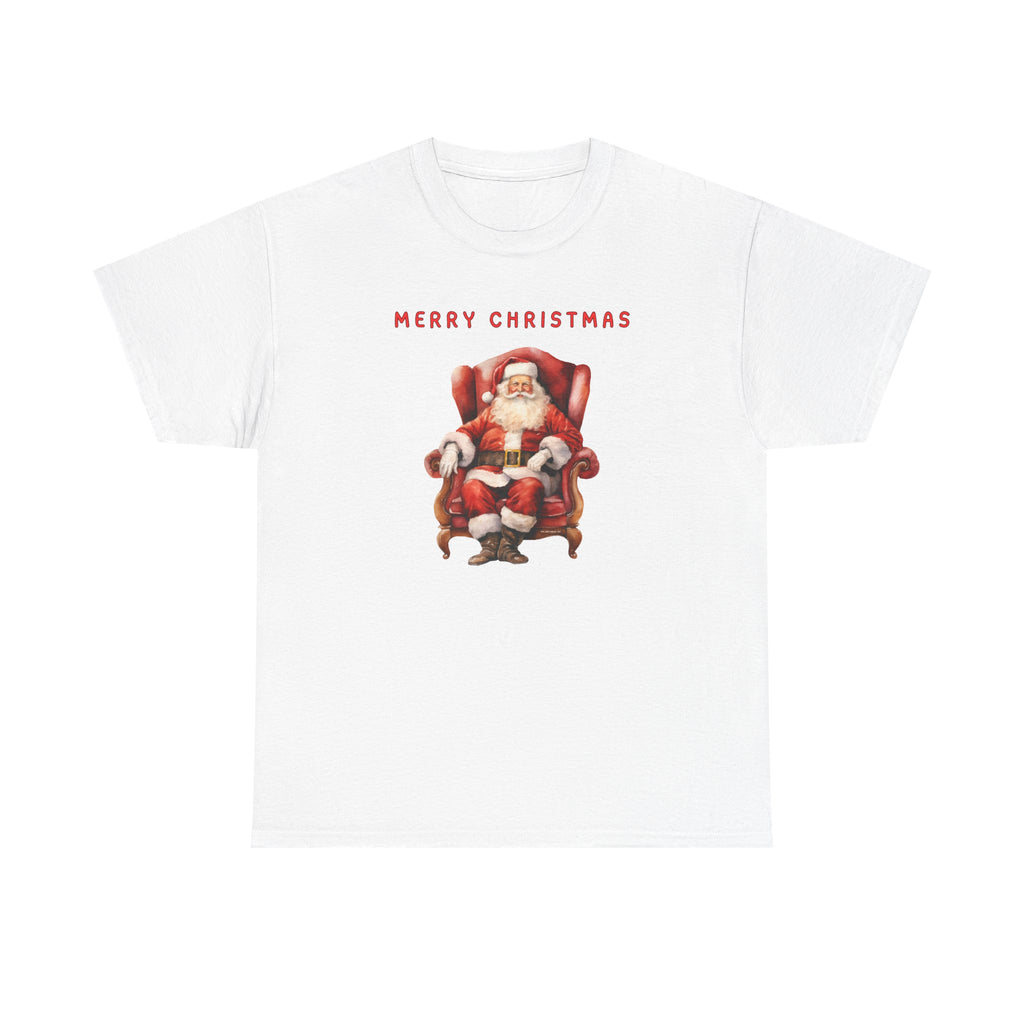 Merry Christmas Santa Throne Printed T-Shirt 100% Cotton Novelty Santa Claus Xmas Tee Gift White