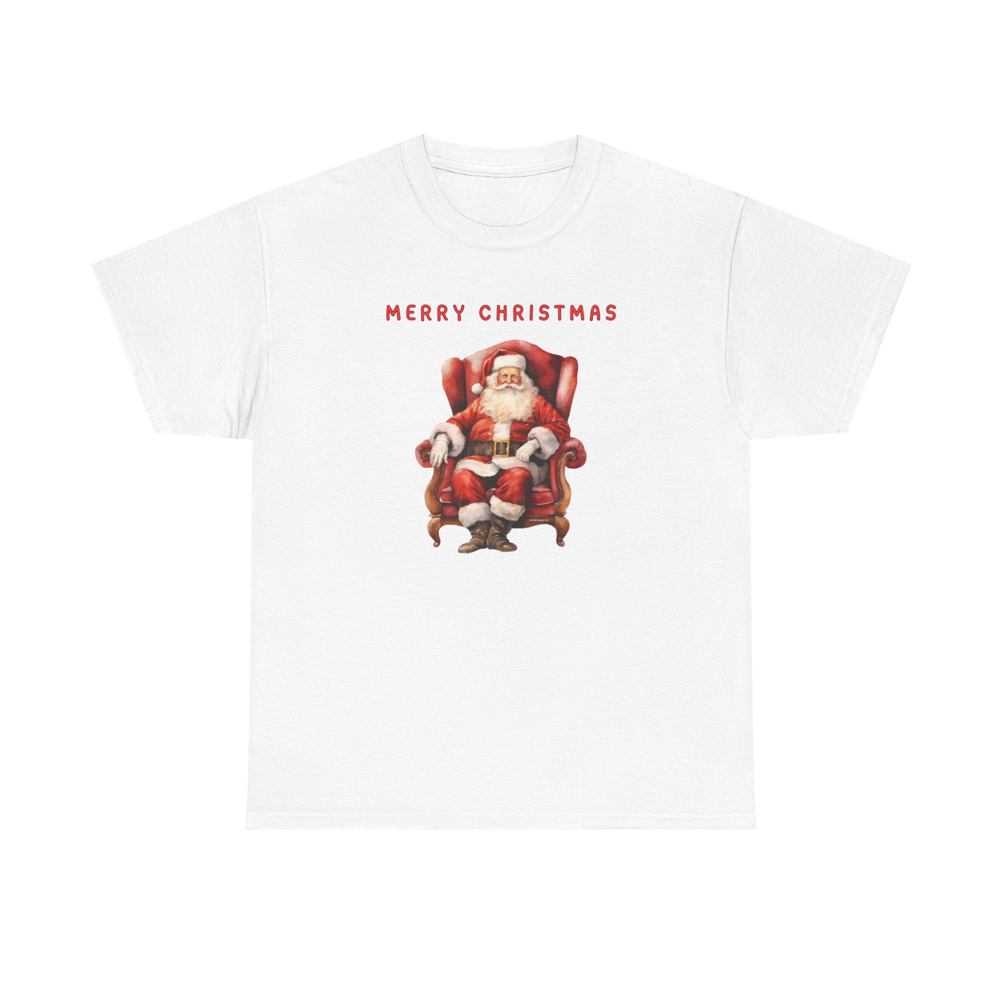 Merry Christmas Santa Throne Printed T-Shirt 100% Cotton Novelty Santa Claus Xmas Tee Gift White