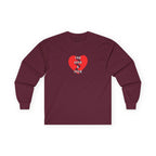 For Ever & Ever Broken Heart Long Sleeve Tee 100% Cotton Retro Heart T-Shirt Emo Goth Alternative Gift Maroon