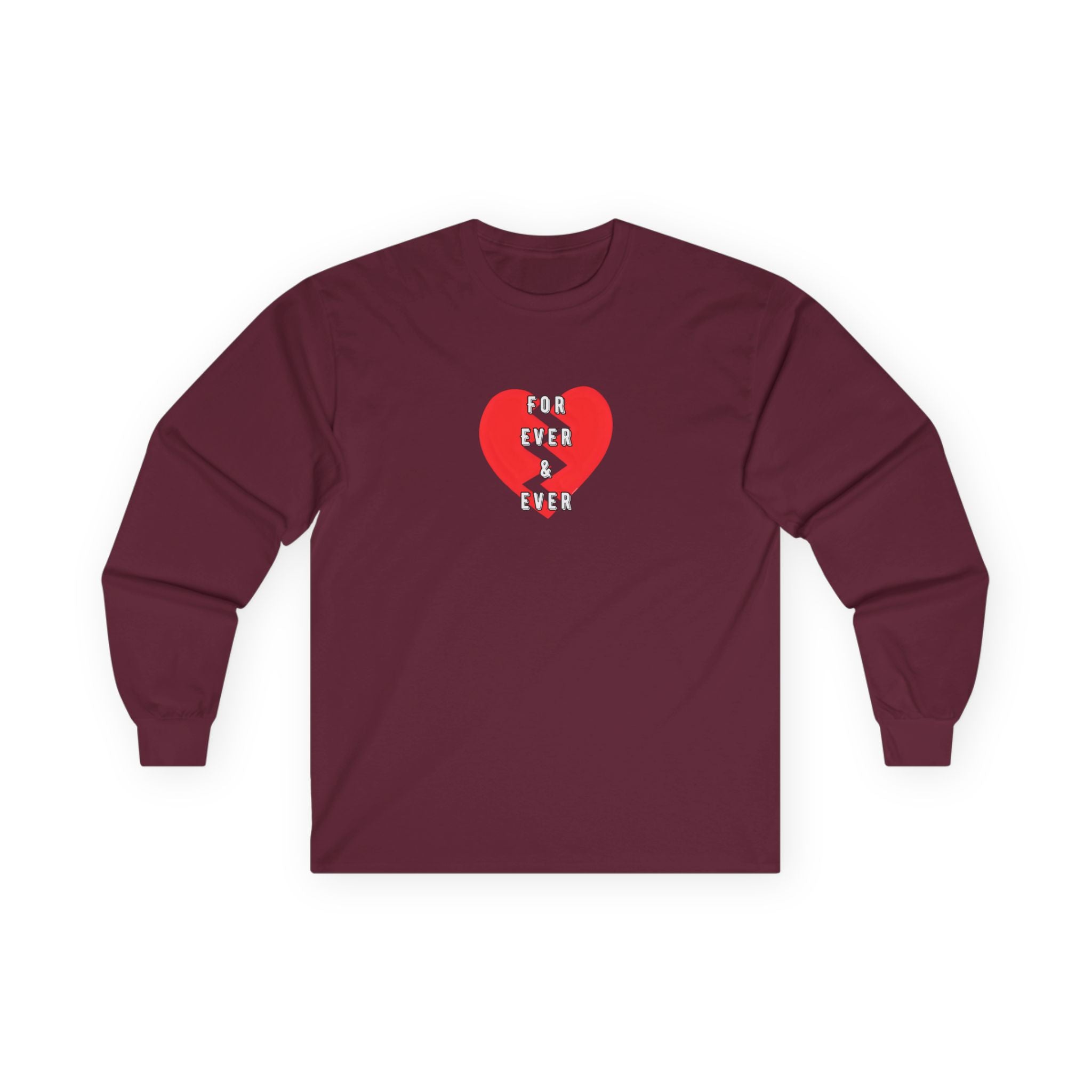 For Ever & Ever Broken Heart Long Sleeve Tee 100% Cotton Retro Heart T-Shirt Emo Goth Alternative Gift Maroon