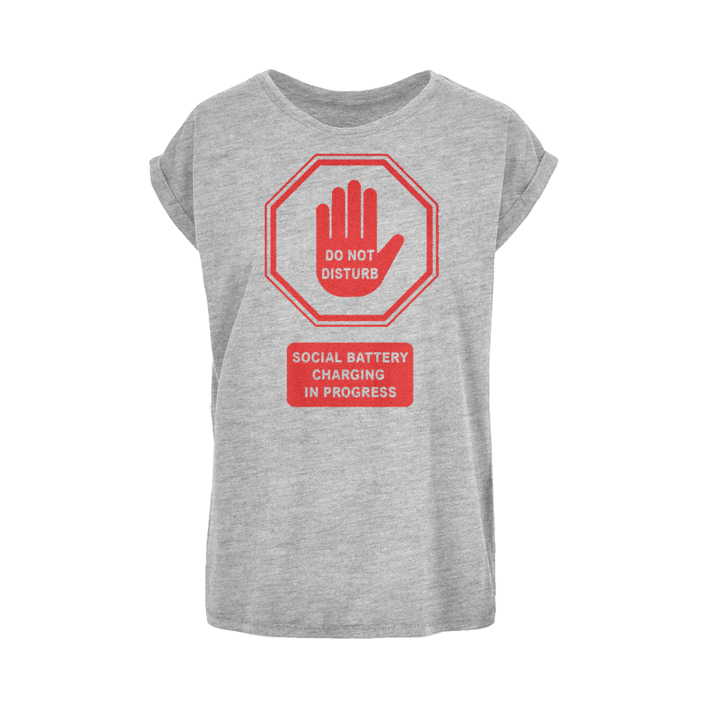 Do Not Disturb - Red Print Women's Extended Shoulder T-Shirt XS-5XL Heather Grey Womens