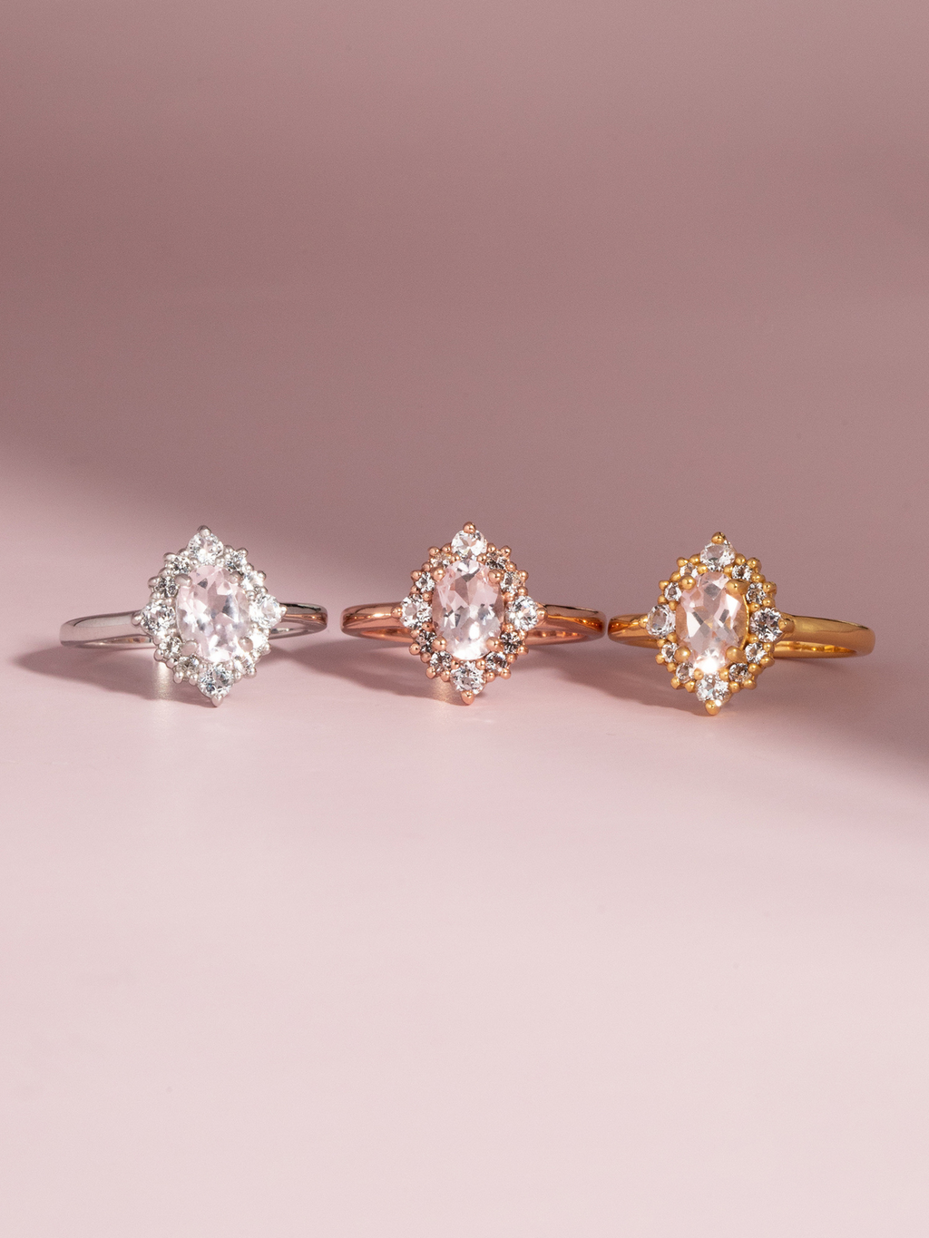 Pink Morganite Halo Ring in Sterling Silver