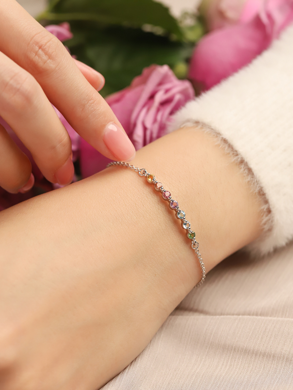 Pastel Rainbow Gemstone Bracelet in Sterling Silver